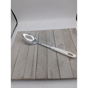 Serving Solid Spoon 12 1/2" Vintage White Handle Chrome - Picture 1 of 6
