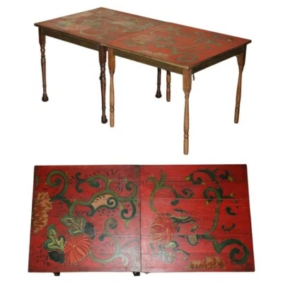 1 OF 5 ANTIQUE HAND PAINTED FRENCH PINE VENDANGE WINE TASTING TABLES LOVELY! - Image 1 of 4
