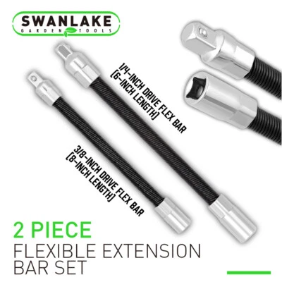 2pc Flexible Socket Extension 8" Long 3/8" & 6" 1/4" Socket Bar Ratchet Flex Set - Image 1 of 4
