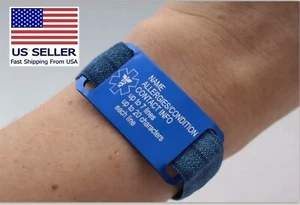 Pulsera de identificación médica personalizada impermeable grabada elástica gratuita información de alerta médica - Imagen 1 de 10