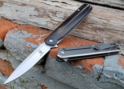 Slim Spring Assisted Frame Lock Flipper Pocket Knife Wood 3.4 EDC Tip Up Blade - Image 1 of 4