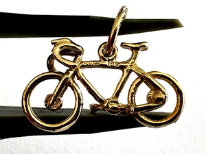 10K Solid Yellow Gold Bicycle Small Charm Pendant 3D - Picture 1 of 14