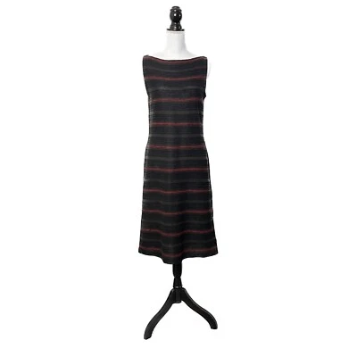 Vestido midi listrado Ralph Lauren M 100% linho preto laranja sem mangas gola barco - Imagem 1 de 4
