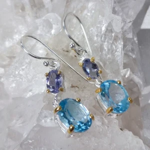 Topas Heilstein Ohrringe facettiert 925 Sterlingsilber Handarbeit Rarität O869 - Bild 1 von 6