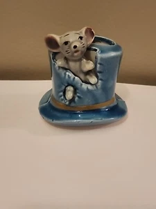 Soporte de palillo de dientes vintage de cerámica para ratón en sombrero flecha Japón - Imagen 1 de 7