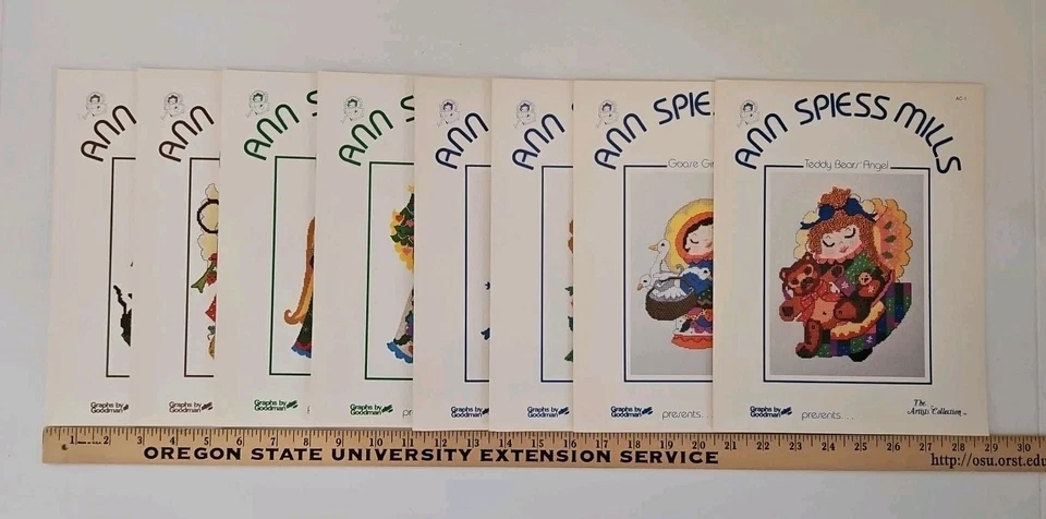 LOT OF 8 Ann Spiess Mills ANGEL Folk Art Counted Cross Stitch Pattern No. 1 - 8 - Image 1 of 4