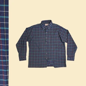 Camisa de franela XL vintage años 70/80, Arrow Sportswear top de algodón a cuadros azul y verde azulado - Imagen 1 de 7