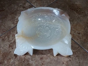 Vintage Hand Carved White Brown Marble Stone Mayan Aztec 4" Footed Bowl Ashtray  - Picture 1 of 9