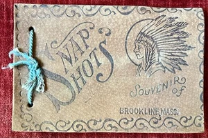 Vintage Souvenir Brookline MA Photo Snap Shots Album Leather Indian Chief Unused - Picture 1 of 3
