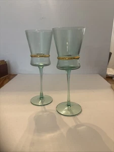 2er Set grün geripptes Weinglas mit Goldakzent - Bild 1 von 4