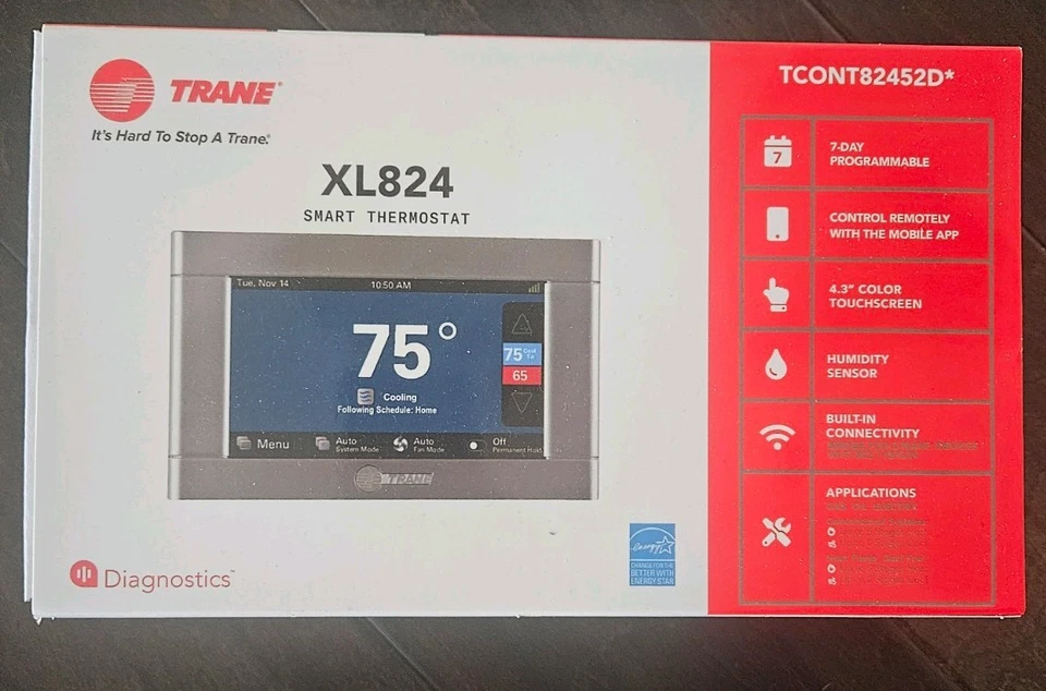 Trane XL824 Programmable Thermostat Model TCONT824AS52DC NEW IN SEALED BOX - Image 1 of 3