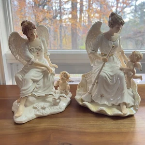 Juego de ángeles de porcelana pintada a mano Grandeur Noel 2001 edición coleccionista con caja - Imagen 1 de 11