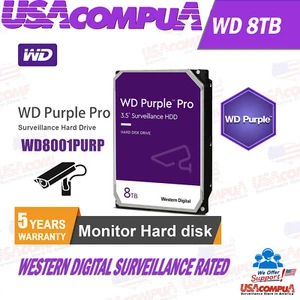 WD Purple Pro 8TB HDD 7200RPM 256MB SATA 6.0Gb/s Internal Hard Drive for DVR NVR - Picture 1 of 5
