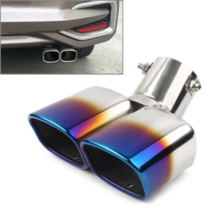 Universal Dual Car Rear Exhaust Pipe Tail Muffler Tip Square Accessories Bent - Picture 1 of 9