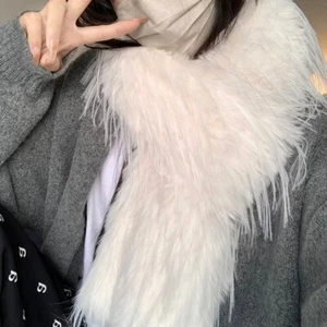 Women Soft Plush Faux Fur Solid Scarf Fluffy Furry Outdoor Thick Neck Warm Scarf - Picture 1 of 17