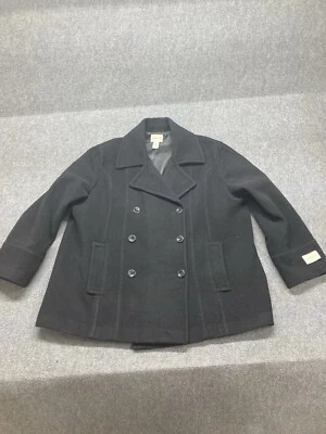 Abrigo para mujer St John’s Bay Pea talla 2X negro manga larga abotonada mezcla de cachemir Foto 1 de 4