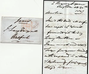 1847 RED OVAL Pd1 BRIGHTON UPP ENV & LETTER OLD HORSE & MASTER OF HOUNDS MENTION - Picture 1 of 2