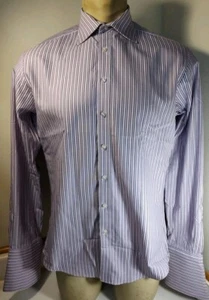 Thomas Pink Dress Shirt Mens 16 41 Slim Fit Prestige French Cuff Purple White - Picture 1 of 9