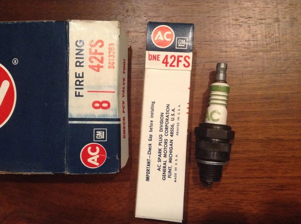 Buick Opel 1968-75 AC Fire Ring Spark Plugs 42FS with GREEN STRIPE RING Set of 4 - Image 1 of 1