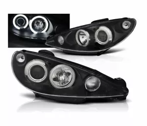 headlights for PEUGEOT 206 2002 2003 2004 2005- angel eyes CCFL black LHD - Picture 1 of 4