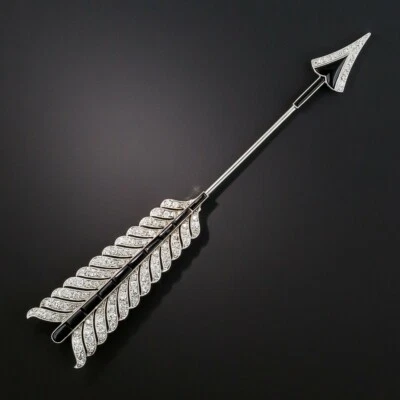 Beautiful Art Deco Black Onyx & 2.35CT Cubic Zirconia Arrow Jabot Fashion Brooch - Image 1 of 4