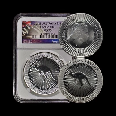 AUSTRALIA. 2016, Dollar, Silver - NGC MS70 - Top Pop 🥇 QEII, Red Kangaroo Perth - Image 1 of 4