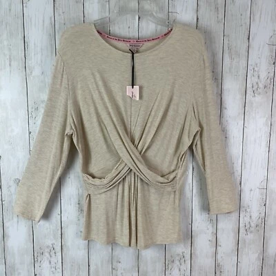 JUICY COUTURE Shirt Sz L Long Sleeve Twist Criss Cross Front Blouse Oatmeal NWT - Image 1 of 4