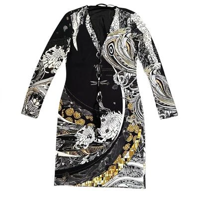 Roberto Cavalli Made in Italy   Long Sleeve V-Neck Tassel Sheath Dress Size 44 - Image 1 of 4