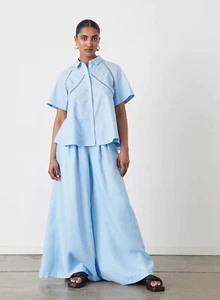 JOSLIN "Selena" organic cotton shirt in sky blue size 14 BNWT - Picture 1 of 13