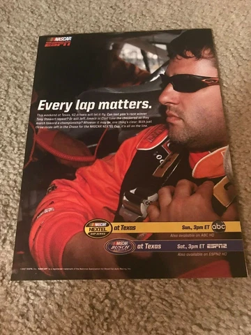 Vintage 2007 ESPN NASCAR TONY STEWART Poster Print Ad "EVERY LAP MATTERS" TEXAS Cover
