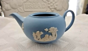Vintage Wedgewood Miniature Blue Jasperware Teapot No Lid " Cherubs"