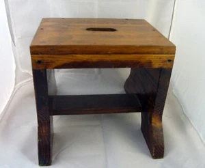 Antique Folk Art Primitive Wooden Stool Oak center Hole for Handle 12x9.5 11.5" - Picture 1 of 5