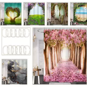 3D Waterproof Polyester Bathroom Shower Shower Curtain Fabric 12 Hook 183x183cm - Picture 1 of 86