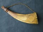 Antique 18th Century Black Powder Scrimshaw Horn Carved Powder Horn
