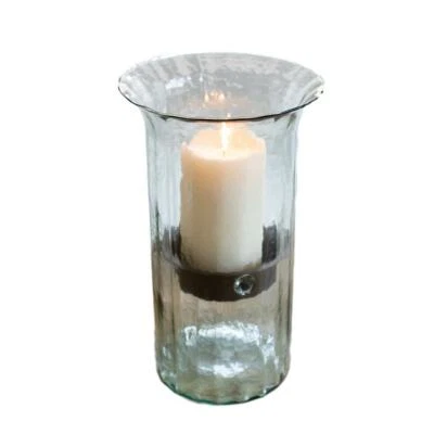 Jarrón de exhibición de vidrio transparente acanalado de 15 pulgadas con soporte de pilar rústico para velas huracanes Foto 1 de 4