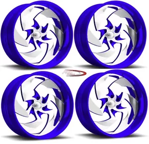 26 PRO BILLET WHEELS RIMS FORGED STINGER 6 CANDY BLUE DEEP LIP US AMERICAN LINE - Picture 1 of 5