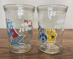 Vintage 1991 Welch's TOM & JERRY 4" Jelly Jar Glasses Soccer & Tennis Set Of 2 - Picture 1 of 12