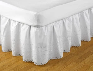 Cenefa Broderie Inglés Fácil Ajuste en Blanco King Talla 152cm x 198cm x 41cm - Imagen 1 de 3