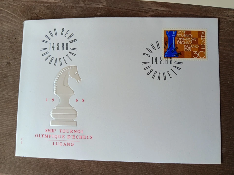 Switzerland 18TH TOURNAMENT LUGANO KNIGHT PIECE CACHET 1968 FDC VF UNADDR - Image 1 of 1