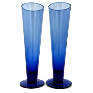 Cobalt Blue 9.5" Tall Pilsner Beer Glasses Hand Blown Mexico - Picture 1 of 4