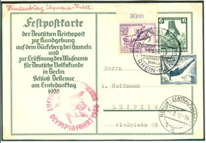 DEUTSCHLAND 1936 Olympische Spiele Berlin Olympia Zeppelin Hindenburg Flug ROTER Stempel - Bild 1 von 1