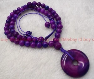 Natural 6/8/10/12mm Purple Sugilite Round Gemstone Beaded Pendant Necklace 18in - Picture 1 of 12