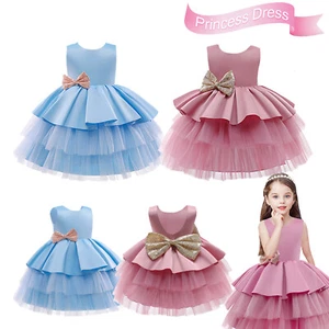 Baby Girls Dress Sequin Bow Green Layered Summer Wedding Birthday Party Occasion - Picture 1 of 13