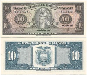 1980 ECUADOR knackiger Stempelglanz "10 Sucres" Schein PRÄSIDENT Jaime Roldos Aguilera - Bild 1 von 3