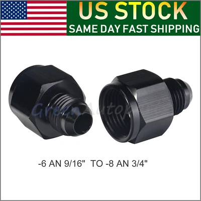 (2) Black -8 AN Female -6 AN Male AN Flare Fitting Reducer Adapter 8AN to 6AN - Image 1 of 4