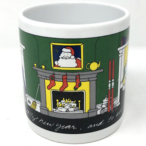 VTG 1980 Taylor & Ng Christmas Mug Joyous Noel Wrap Around Holiday Home Scene