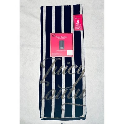 BNWT Juicy Couture Jacquard Beach Towel Black White Stripe 6 ft Long - Image 1 of 4