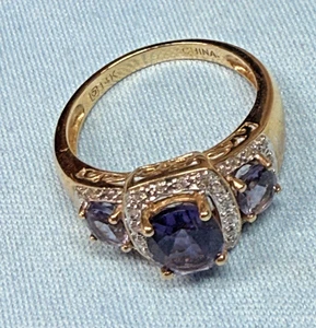 14K Yellow Gold Amethyst & Tanzanite & Diamond Ring Size 7  - 3.71g - Picture 1 of 13