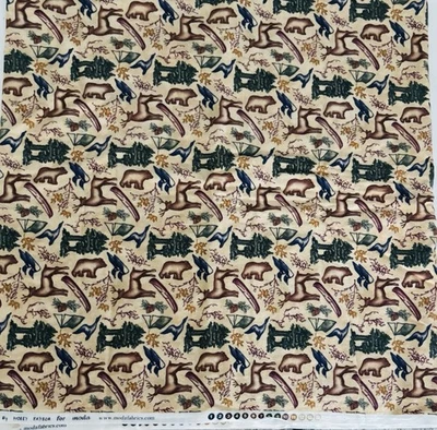Camp Wilderness Fall Leaves Pinecones Bear Deer Duck Flannel Fabric 45'' x 83'' - Image 1 of 3