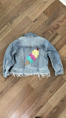 Chaqueta Jean Niña Pintada a Mano Personalizada, Talla 5T, Diseño Helado Foto 1 de 4